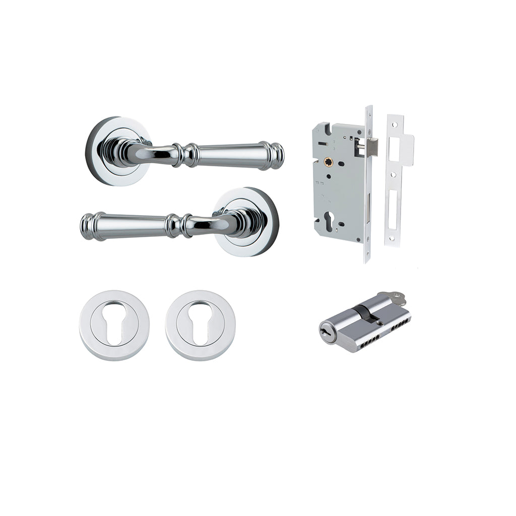 Verona Lever - Round Rose Polished Chrome / Entrance / Entrance Kit Dual Function (Key-Key)