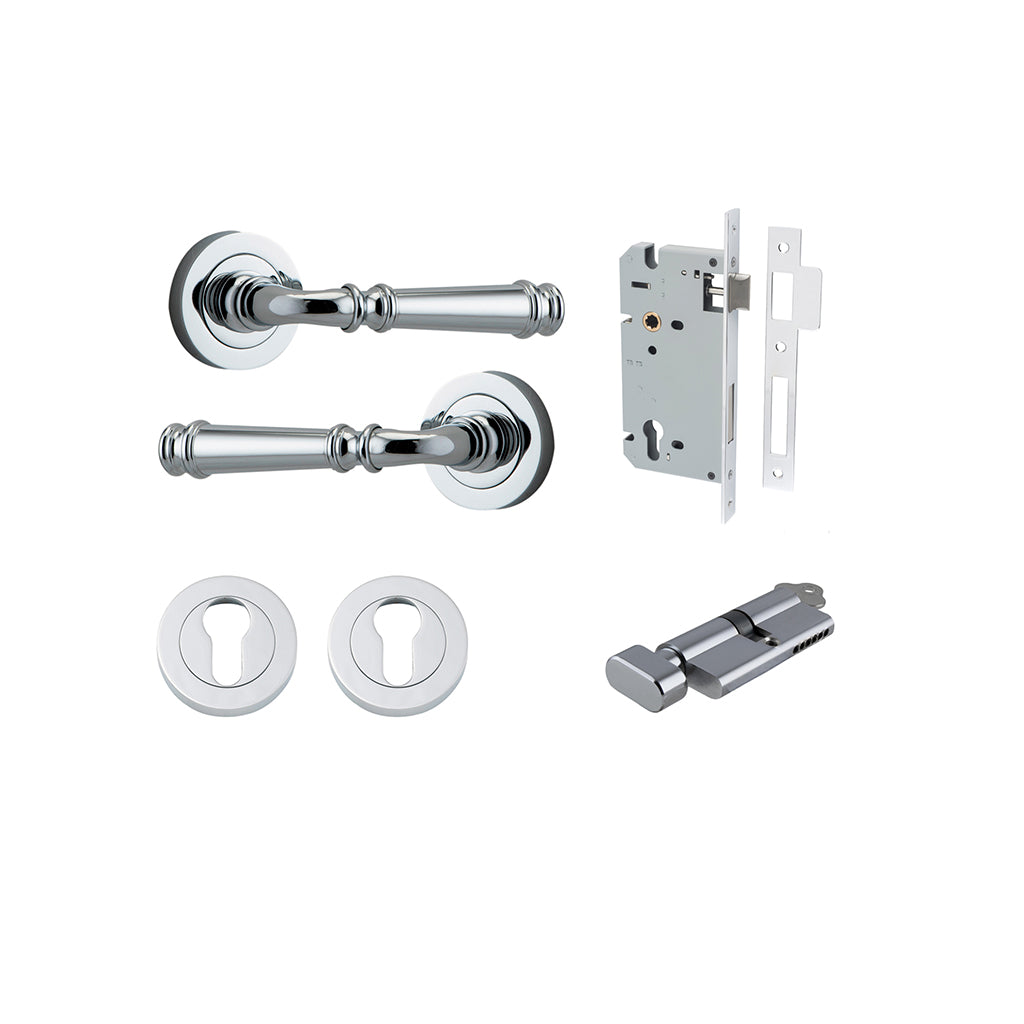 Verona Lever - Round Rose Polished Chrome / Entrance / Entrance Kit (Key-Thumb)