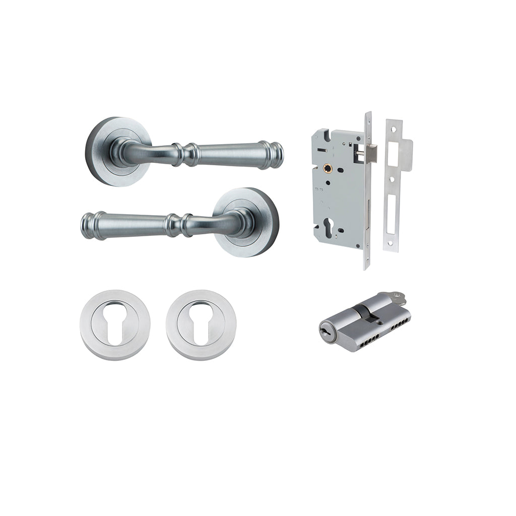 Verona Lever - Round Rose Brushed Chrome / Entrance / Entrance Kit Dual Function (Key-Key)