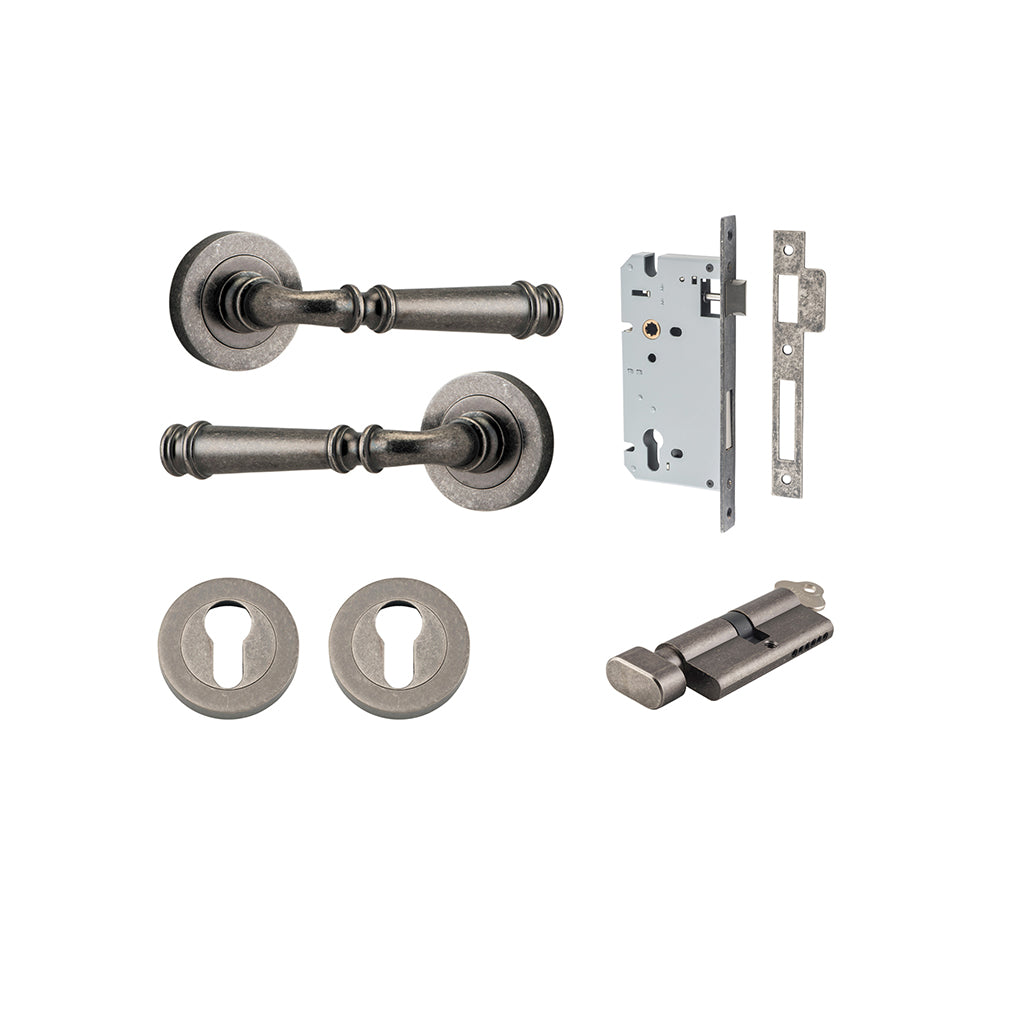 Verona Lever - Round Rose Distressed Nickel / Entrance / Entrance Kit (Key-Thumb)