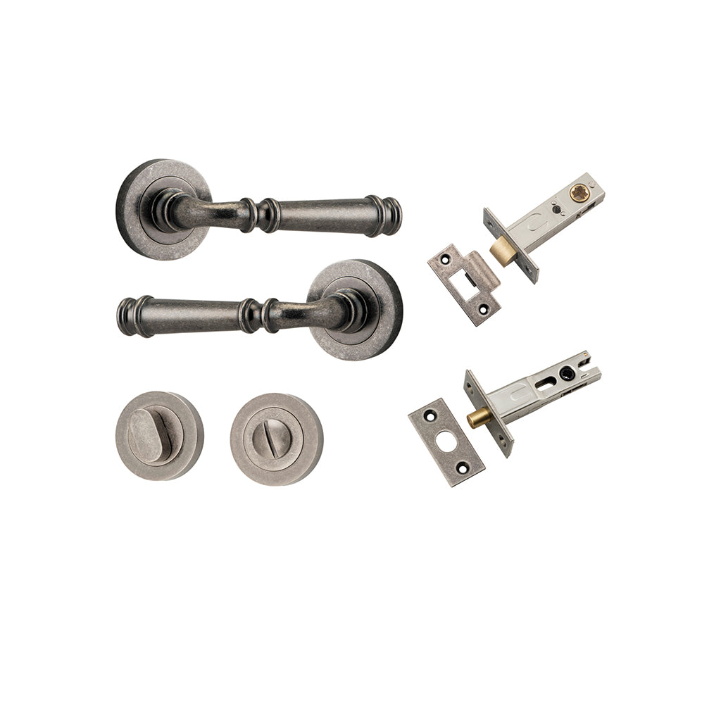 Verona Lever - Round Rose Distressed Nickel / Privacy / Separate Privacy Kit