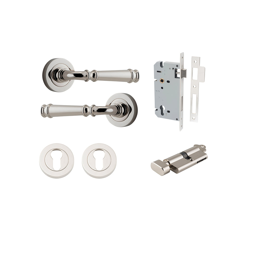 Verona Lever - Round Rose Polished Nickel / Entrance / Entrance Kit (Key-Thumb)