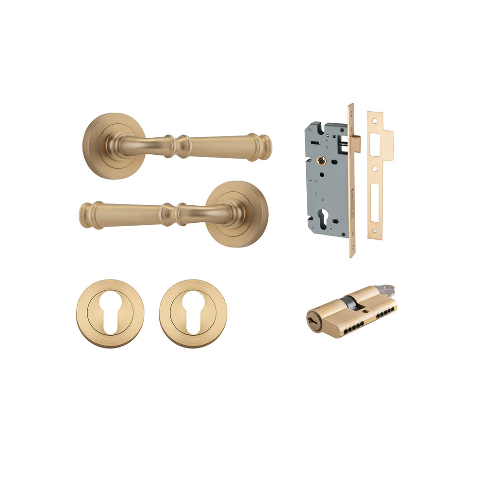 Verona Lever - Round Rose Brushed Brass / Entrance / Entrance Kit Dual Function (Key-Key)