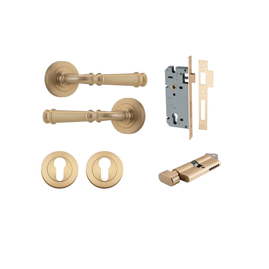 Verona Lever - Round Rose Brushed Brass / Entrance / Entrance Kit (Key-Thumb)