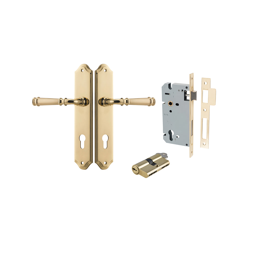 Verona Lever - Shouldered Backplate Polished Brass / Entrance / Entrance Kit Dual Function (Key-Key)
