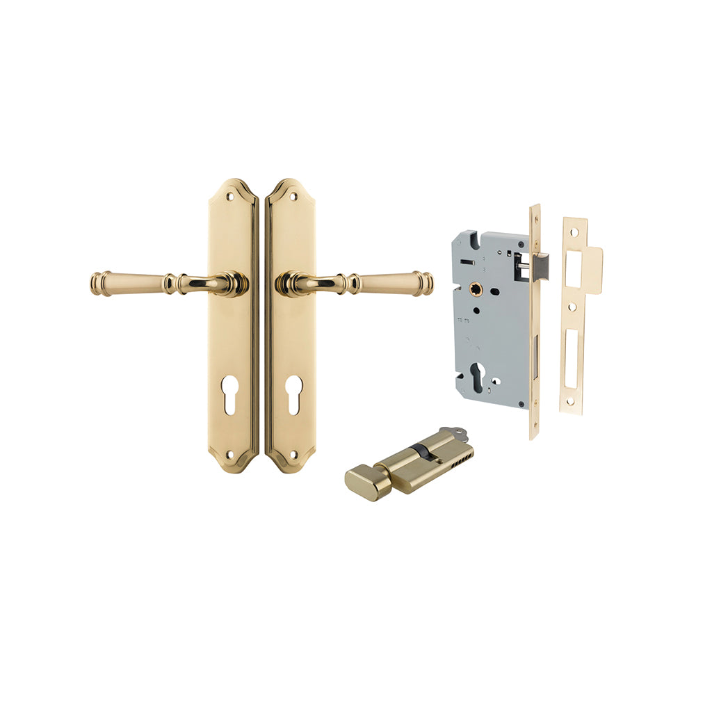 Verona Lever - Shouldered Backplate Polished Brass / Entrance / Entrance Kit (Key-Thumb)