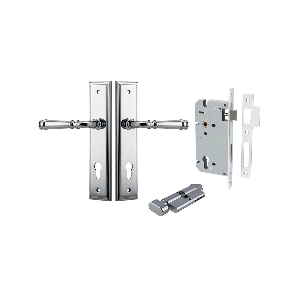 Verona Lever - Stepped Backplate Polished Chrome / Entrance / Entrance Kit (Key-Thumb)