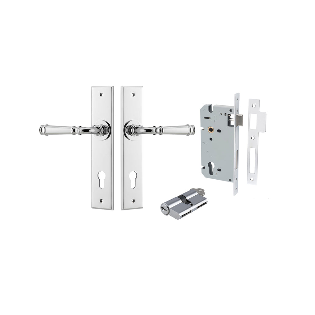 Verona Lever - Chamfered Backplate Polished Chrome / Entrance / Entrance Kit Dual Function (Key-Key)