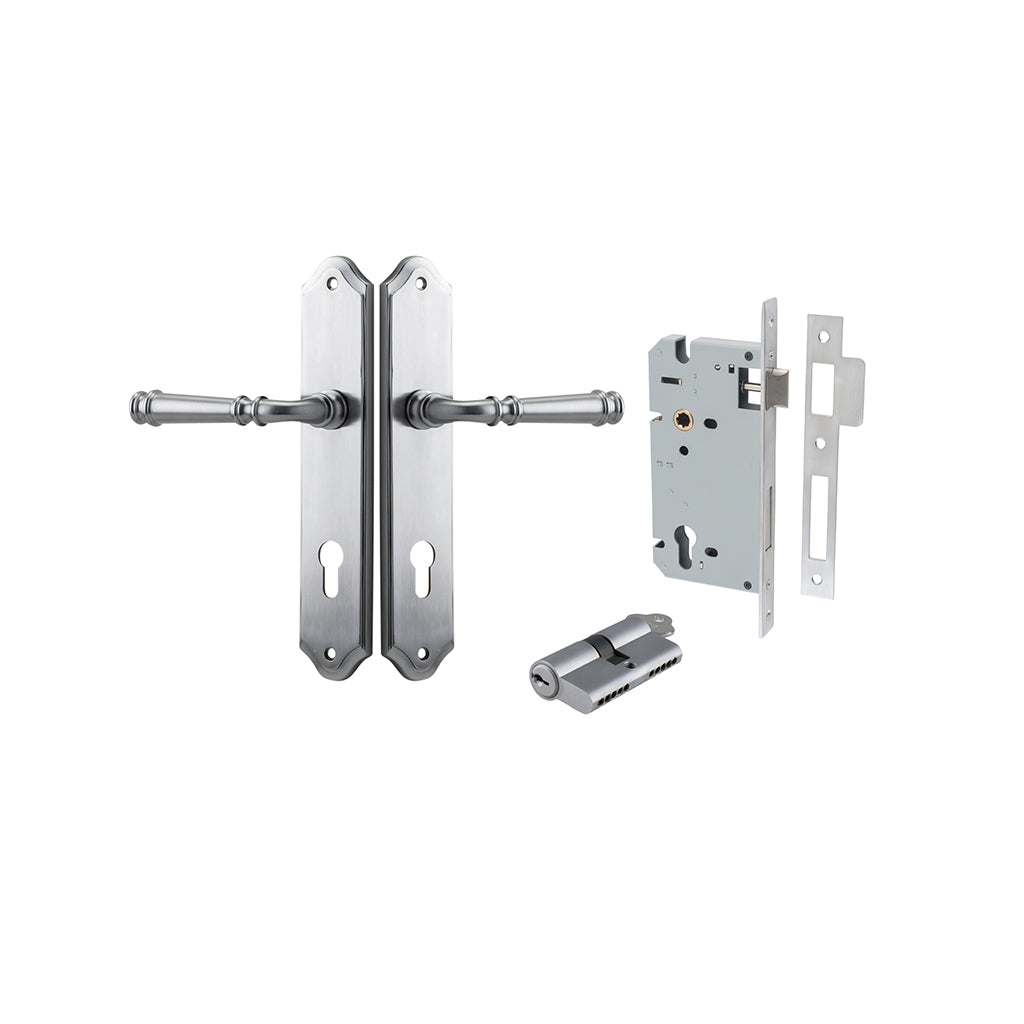 Verona Lever - Shouldered Backplate Brushed Chrome / Entrance / Entrance Kit Dual Function (Key-Key)