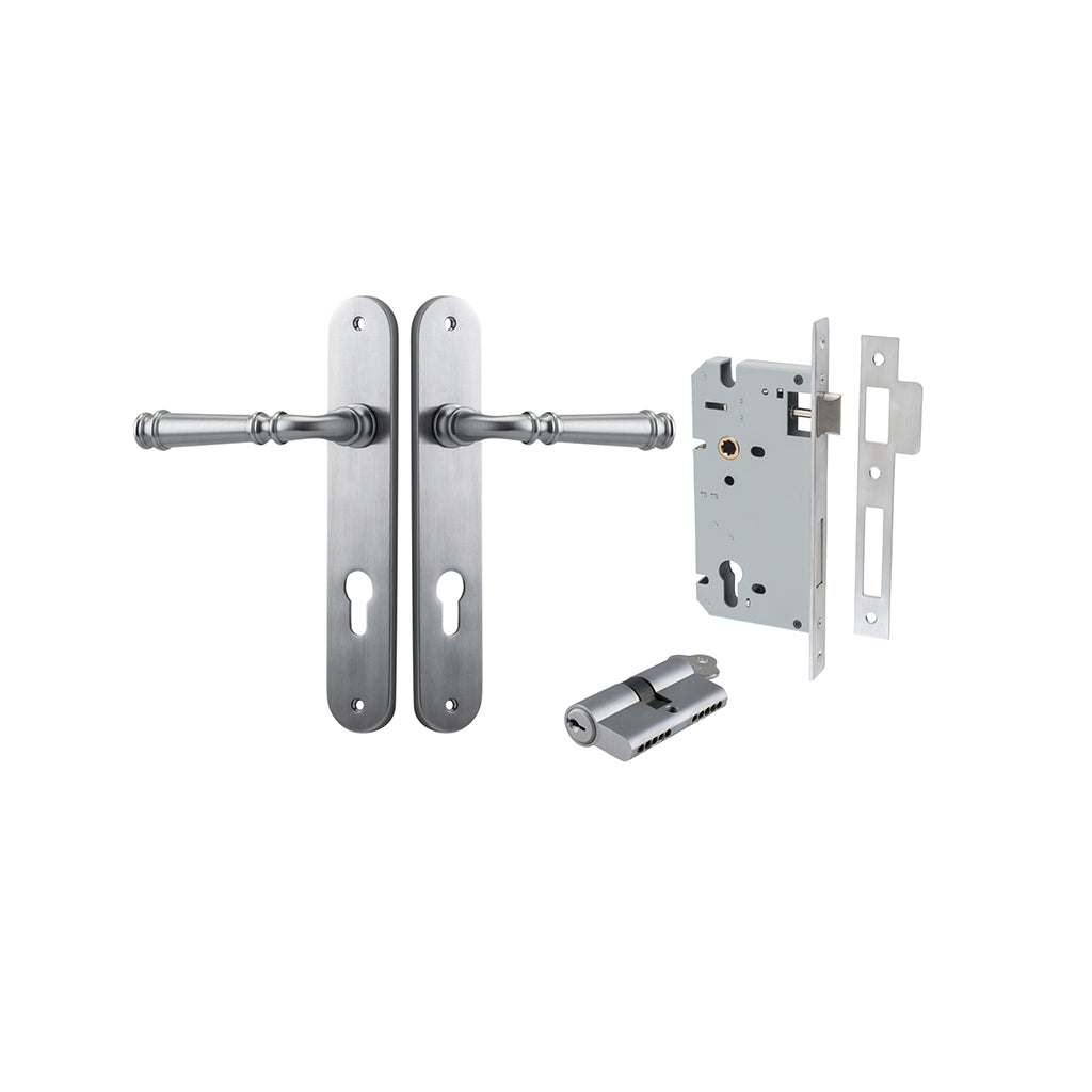 Verona Lever - Oval Backplate Brushed Chrome / Entrance / Entrance Kit Dual Function (Key-Key)