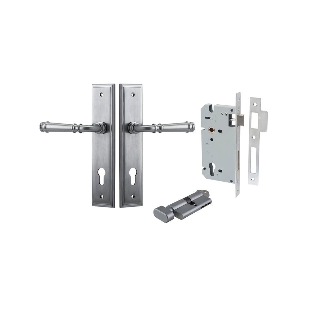 Verona Lever - Stepped Backplate Brushed Chrome / Entrance / Entrance Kit (Key-Thumb)