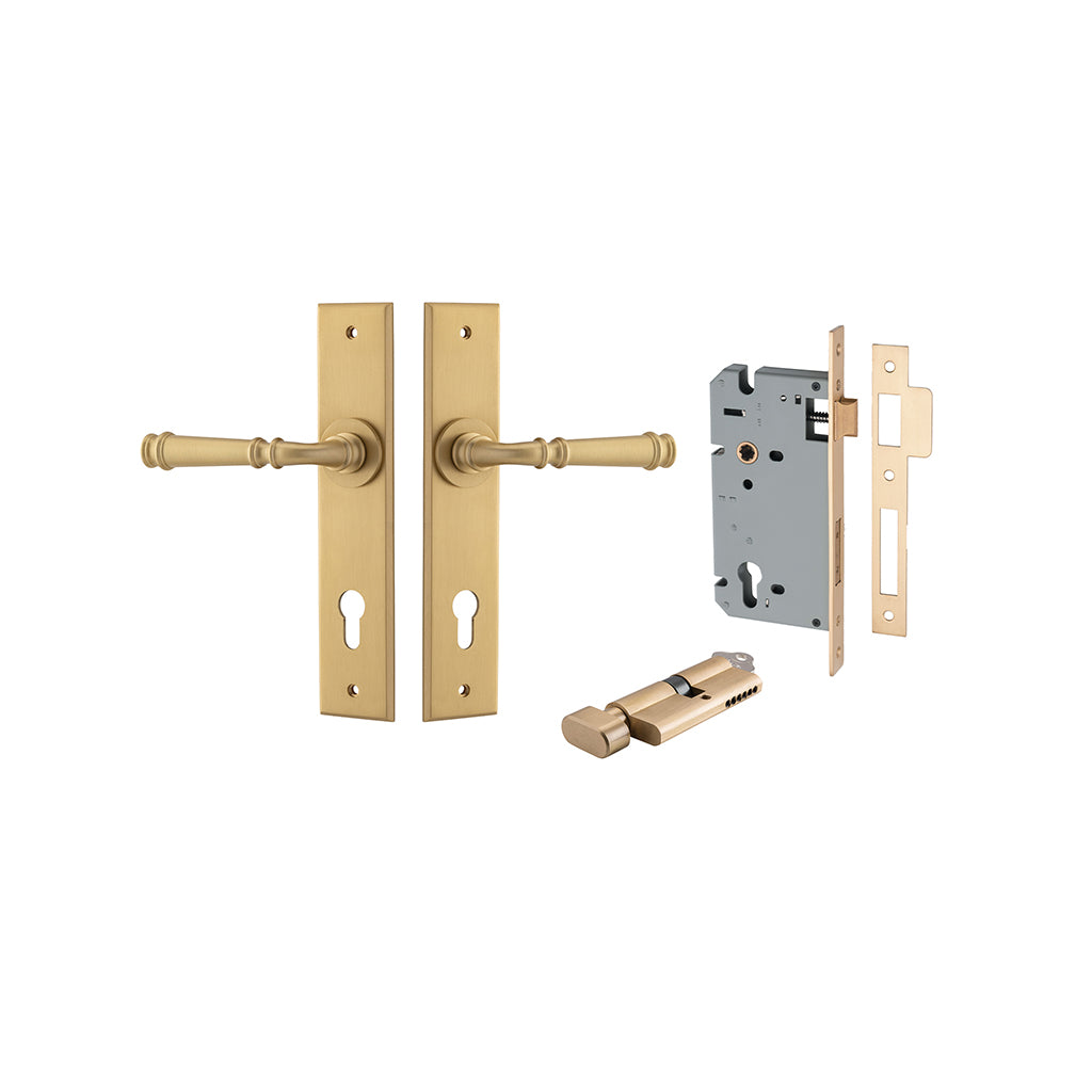 Verona Lever - Chamfered Backplate Brushed Brass / Entrance / Entrance Kit (Key-Thumb)