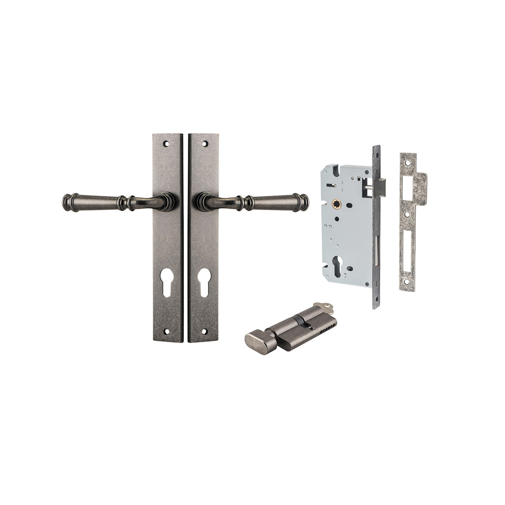 Verona Lever - Rectangular Backplate Distressed Nickel / Entrance / Entrance Kit (Key-Thumb)
