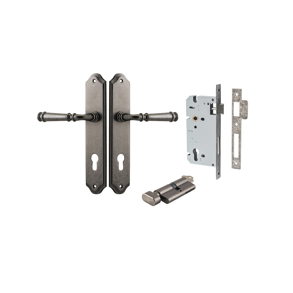 Verona Lever - Shouldered Backplate Distressed Nickel / Entrance / Entrance Kit (Key-Thumb)