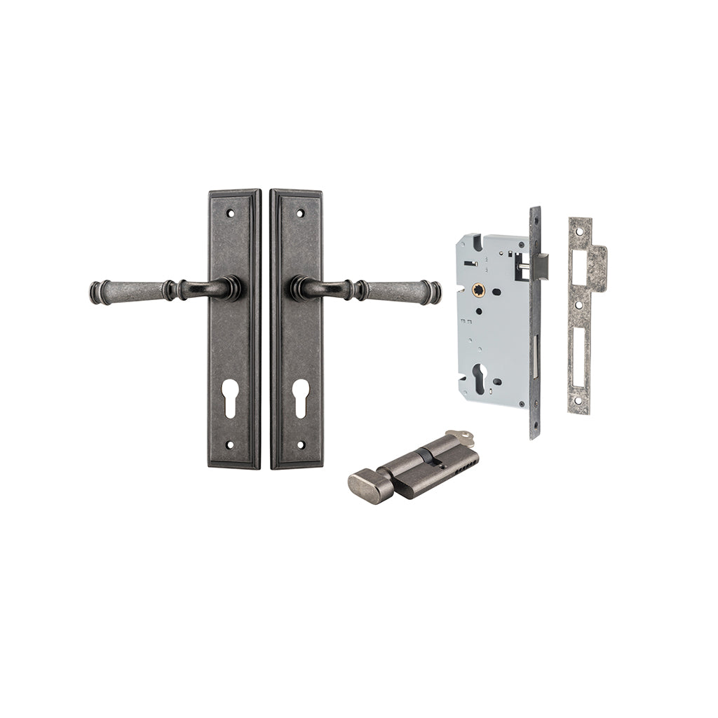 Verona Lever - Stepped Backplate Distressed Nickel / Entrance / Entrance Kit (Key-Thumb)