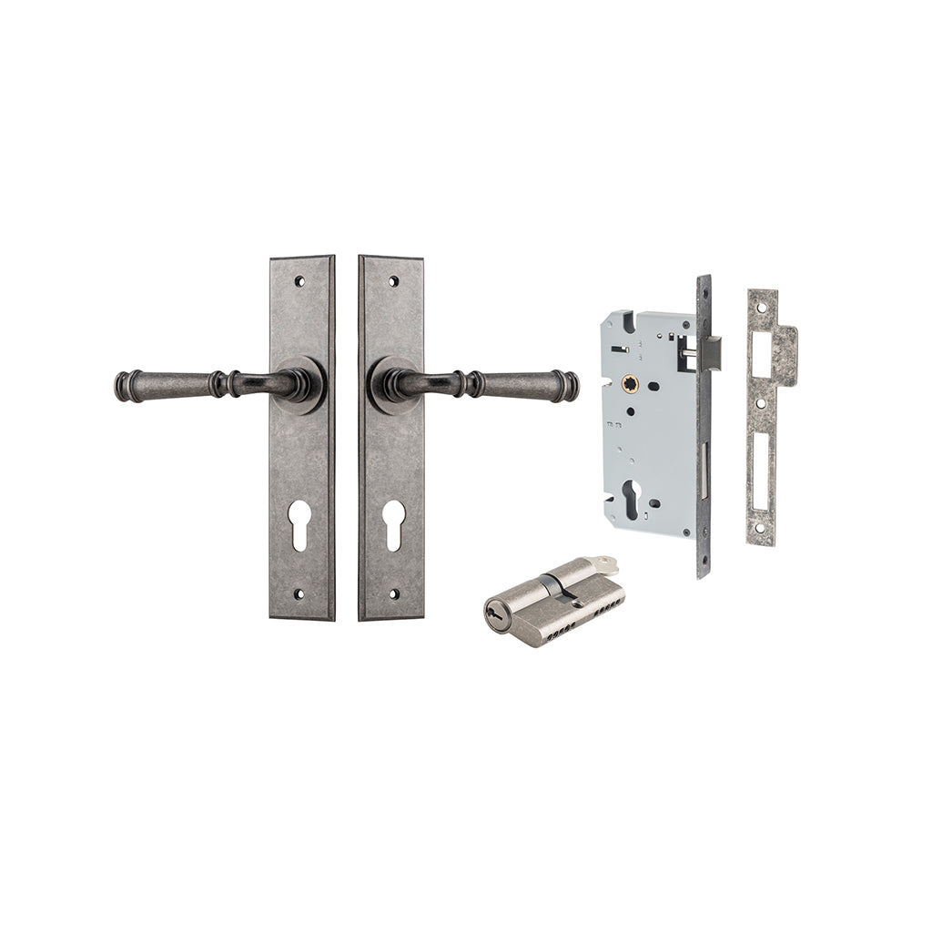 Verona Lever - Chamfered Backplate Distressed Nickel / Entrance / Entrance Kit Dual Function (Key-Key)