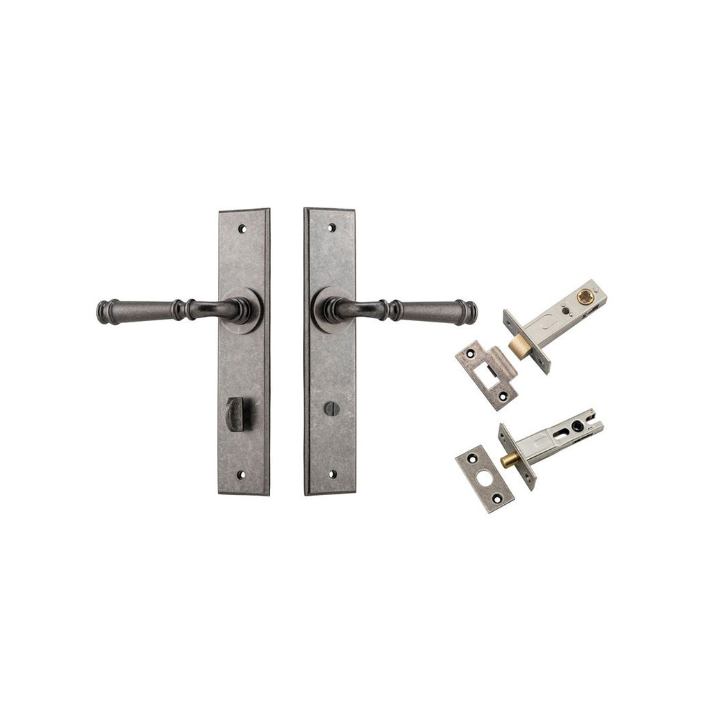 Verona Lever - Chamfered Backplate Distressed Nickel / Privacy / Separate Privacy Kit
