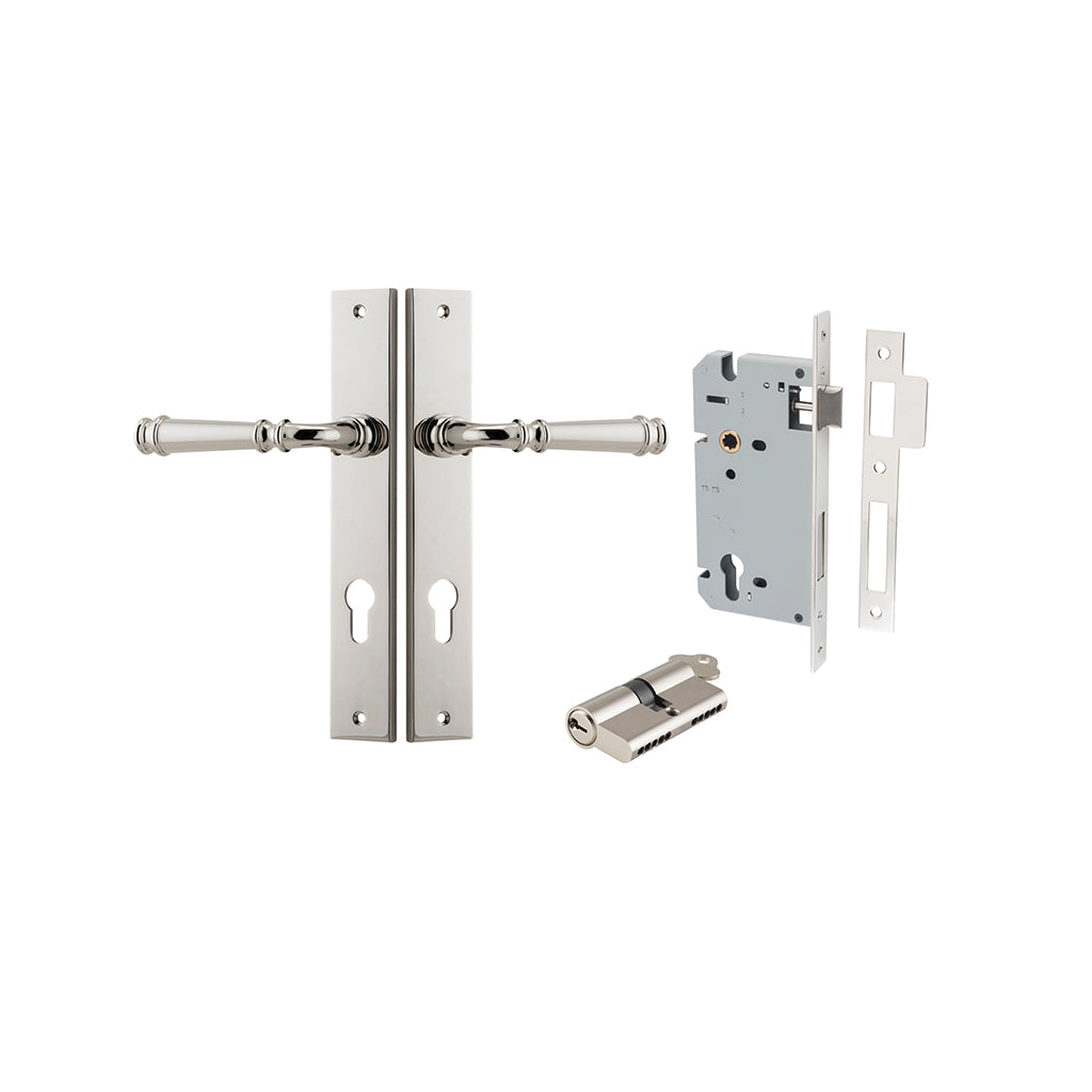 Verona Lever - Rectangular Backplate Polished Nickel / Entrance / Entrance Kit Dual Function (Key-Key)