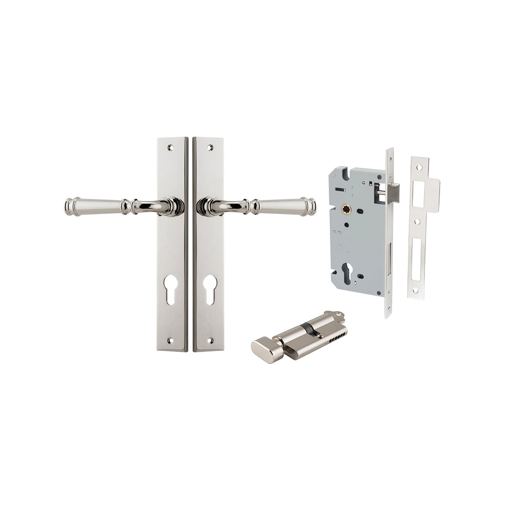 Verona Lever - Rectangular Backplate Polished Nickel / Entrance / Entrance Kit (Key-Thumb)