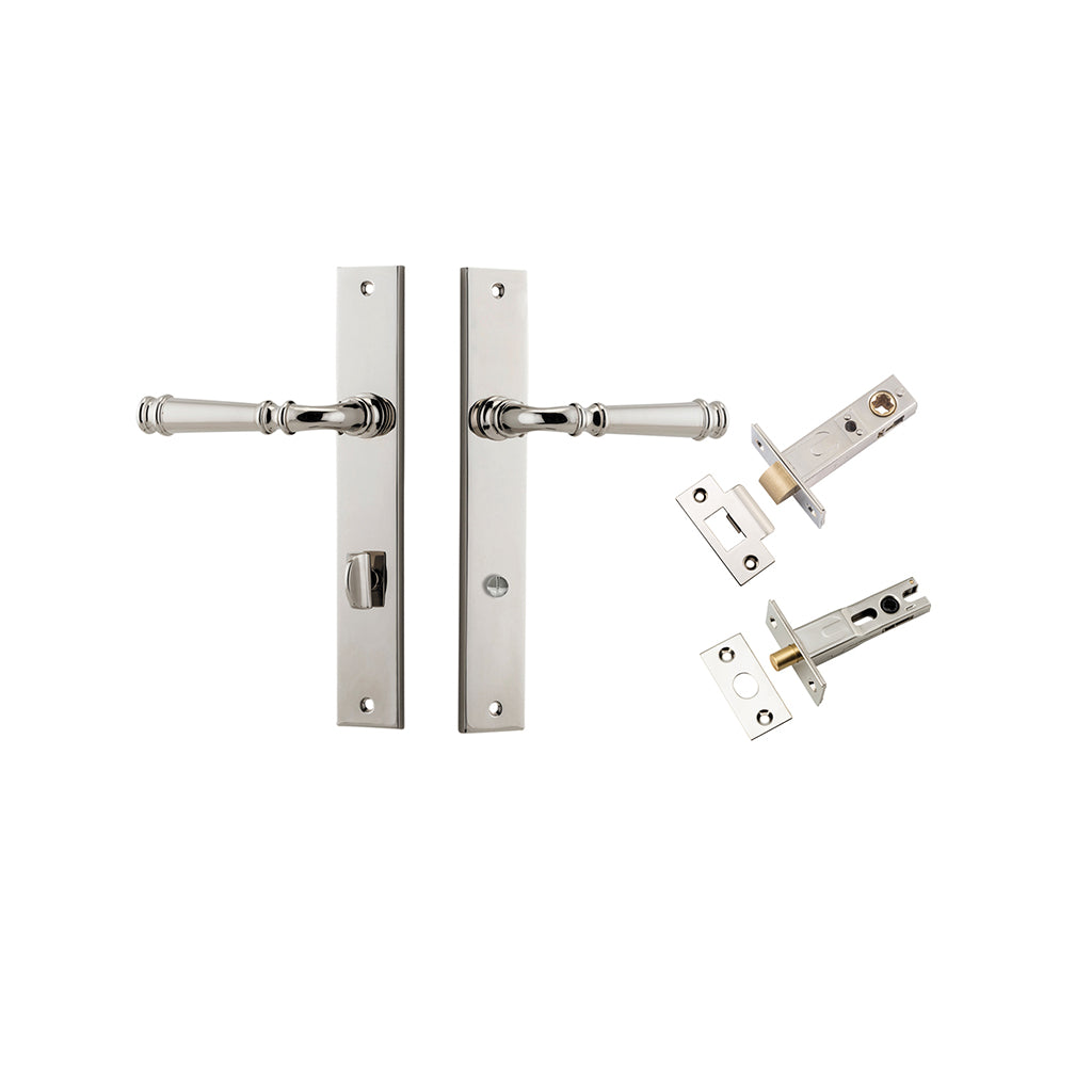 Verona Lever - Rectangular Backplate Polished Nickel / Privacy / Separate Privacy Kit