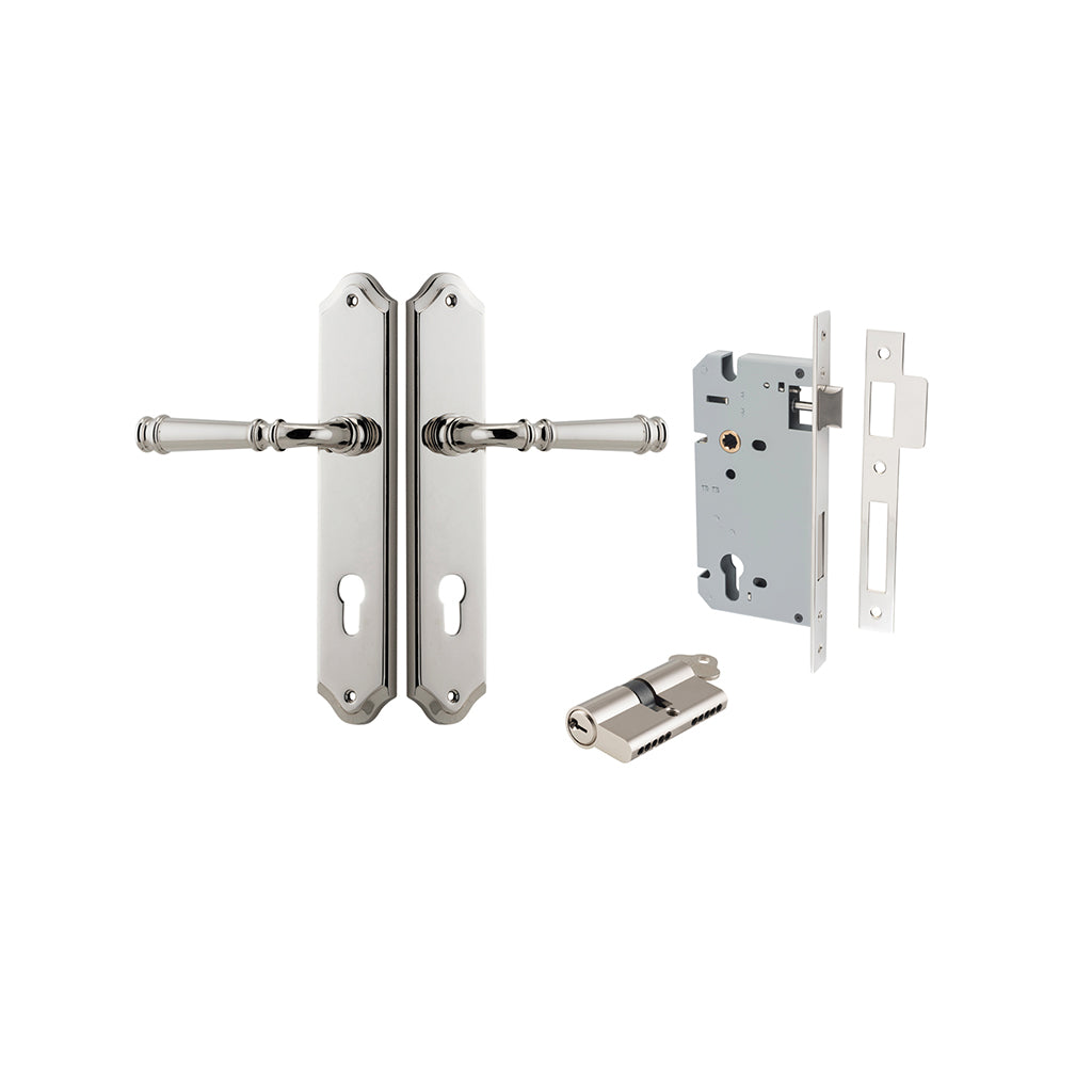 Verona Lever - Shouldered Backplate Polished Nickel / Entrance / Entrance Kit Dual Function (Key-Key)