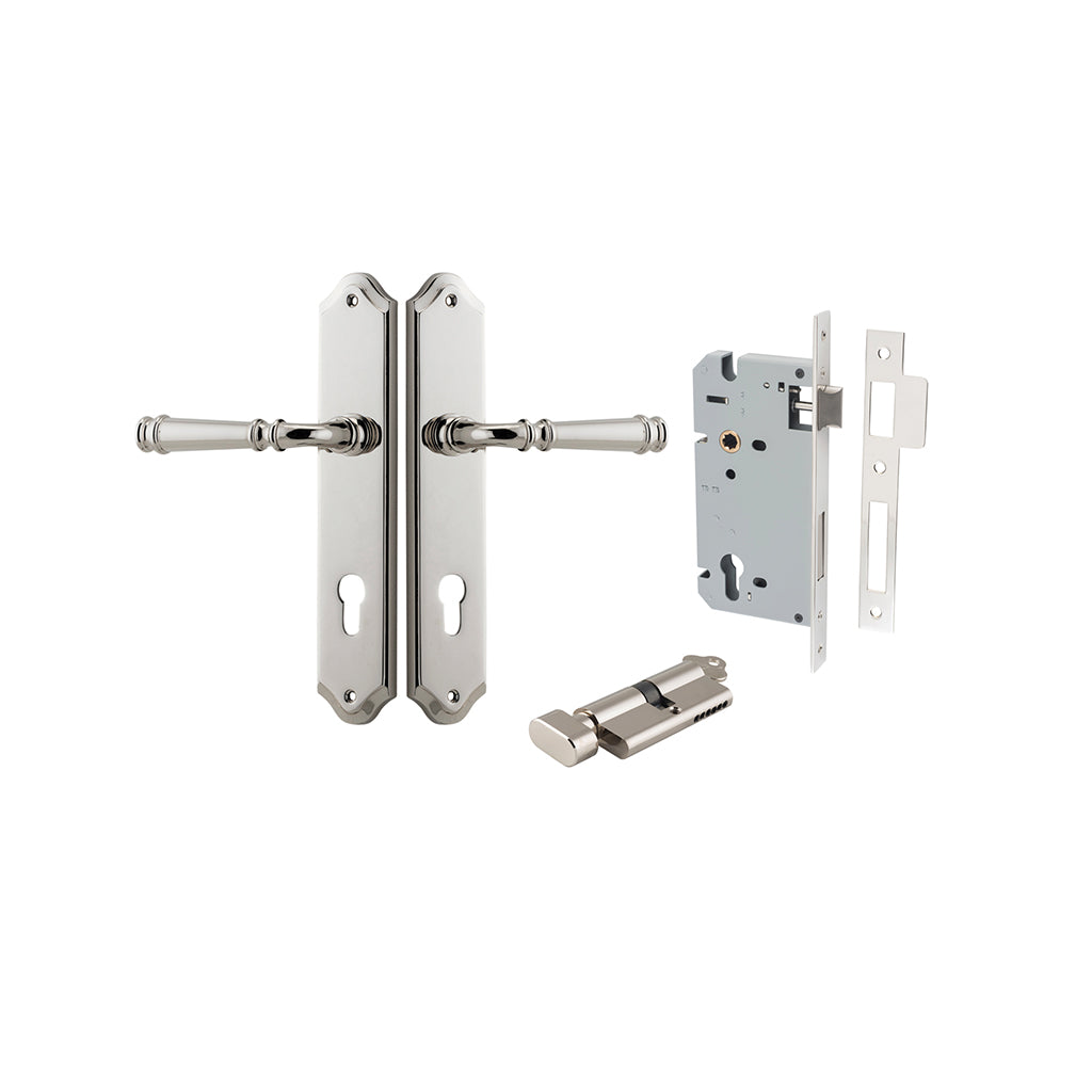 Verona Lever - Shouldered Backplate Polished Nickel / Entrance / Entrance Kit (Key-Thumb)