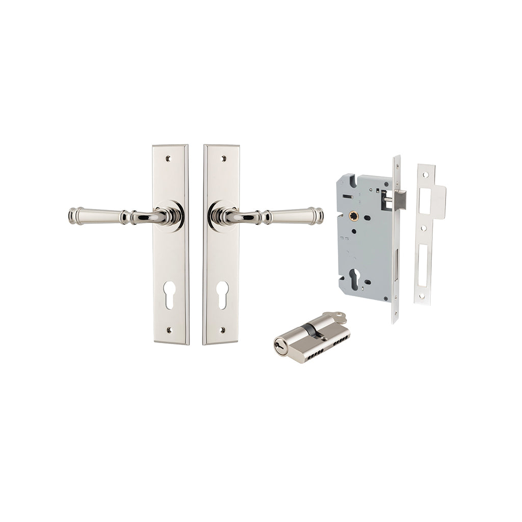 Verona Lever - Chamfered Backplate Polished Nickel / Entrance / Entrance Kit Dual Function (Key-Key)