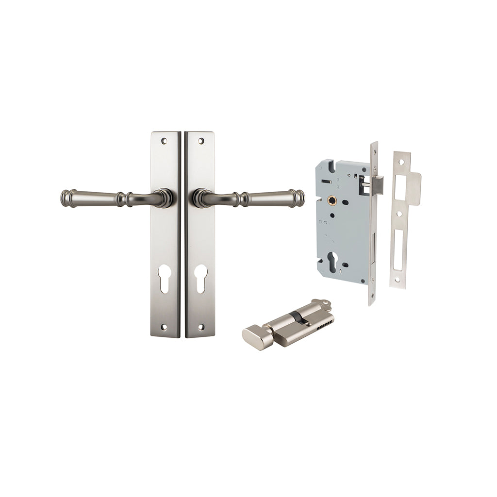Verona Lever - Rectangular Backplate Satin Nickel / Entrance / Entrance Kit (Key-Thumb)