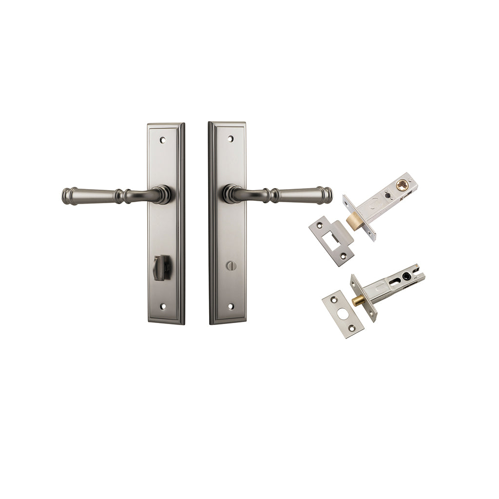 Verona Lever - Stepped Backplate Satin Nickel / Privacy / Separate Privacy Kit