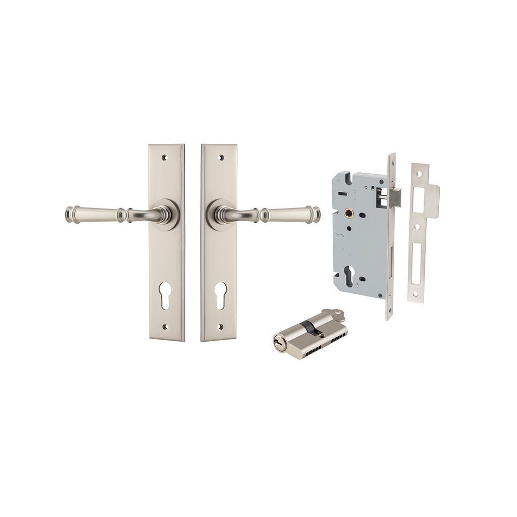 Verona Lever - Chamfered Backplate Satin Nickel / Entrance / Entrance Kit Dual Function (Key-Key)