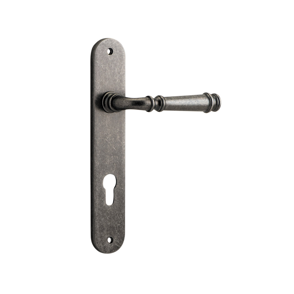 Verona Lever - Oval Backplate Distressed Nickel / Entrance / Lever Set Only