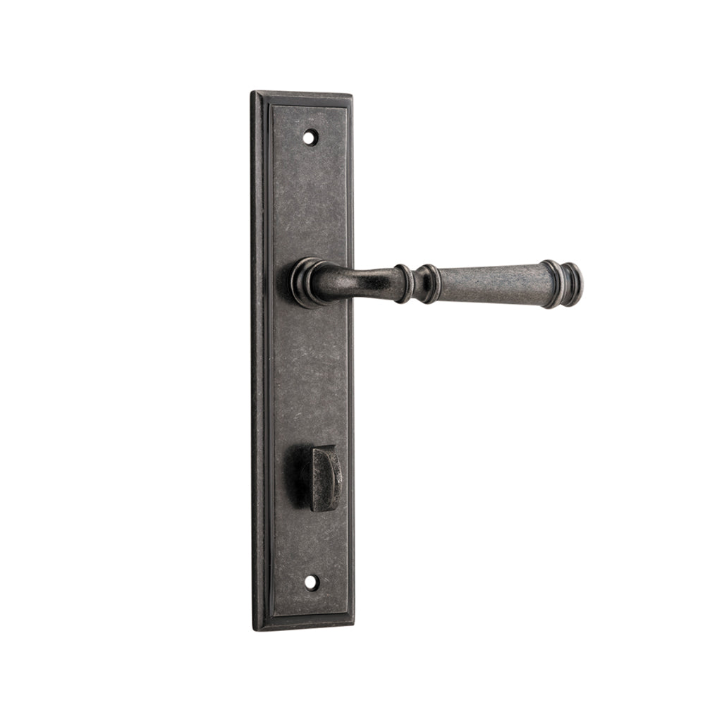 Verona Lever - Stepped Backplate Distressed Nickel / Privacy / Lever Set Only