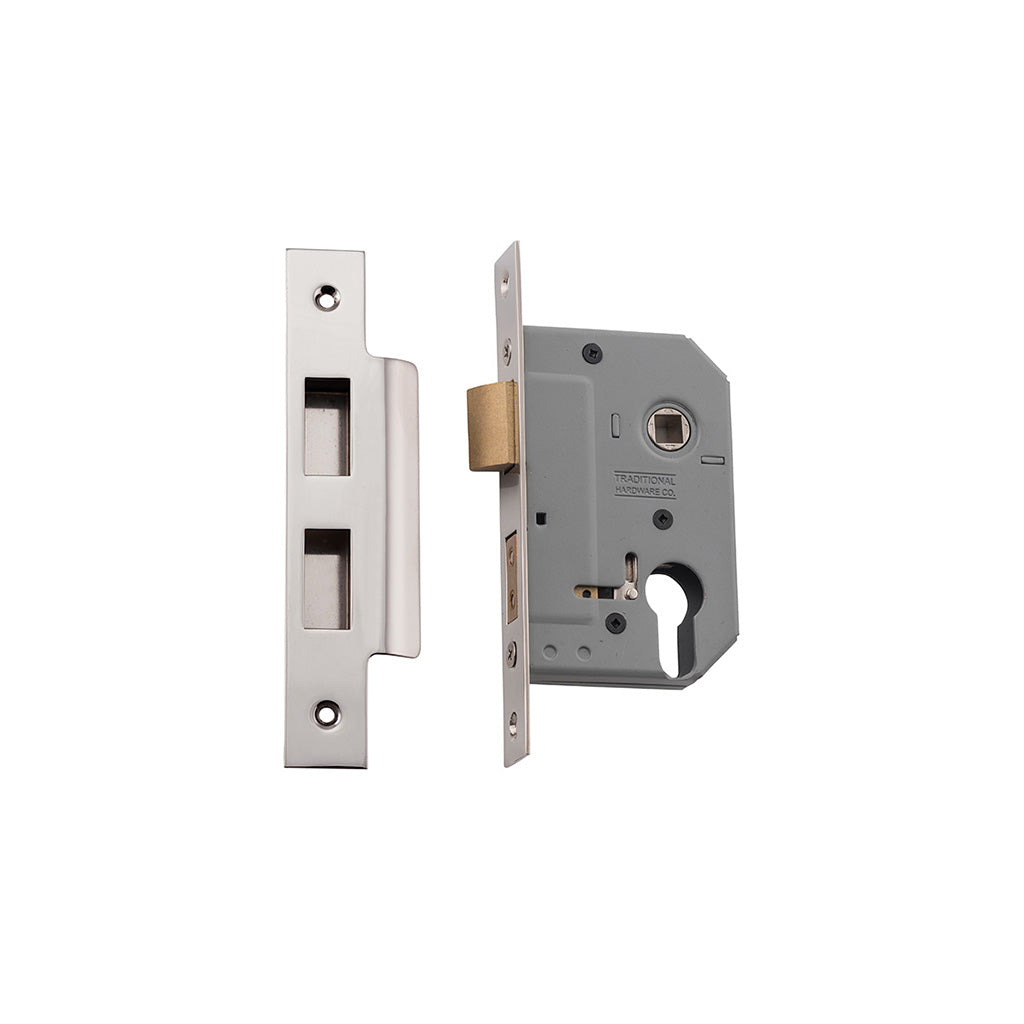 Euro Mortice Lock Polished Nickel / 46mm