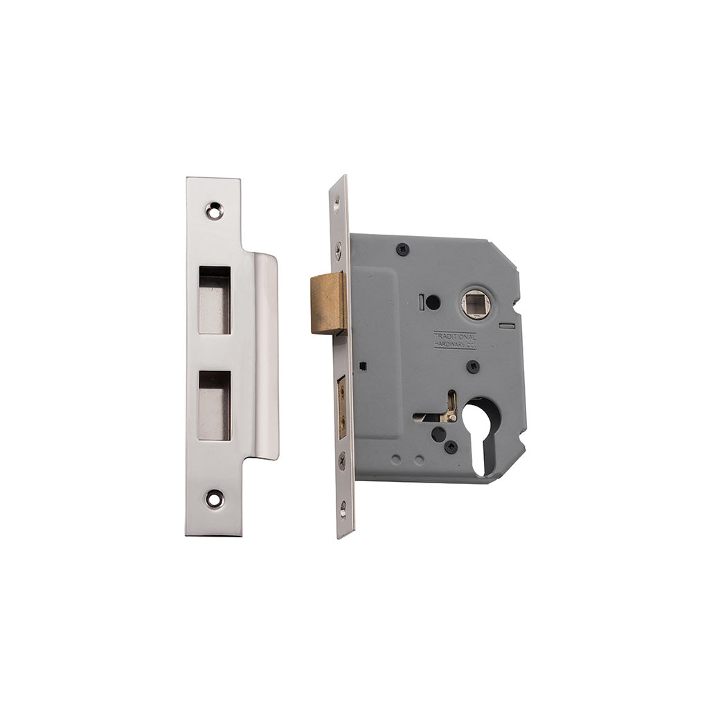 Euro Mortice Lock Polished Nickel / 57mm