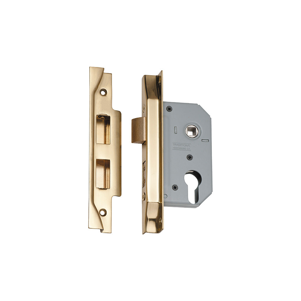 Rebated Euro Mortice Lock Polished Brass / 46mm