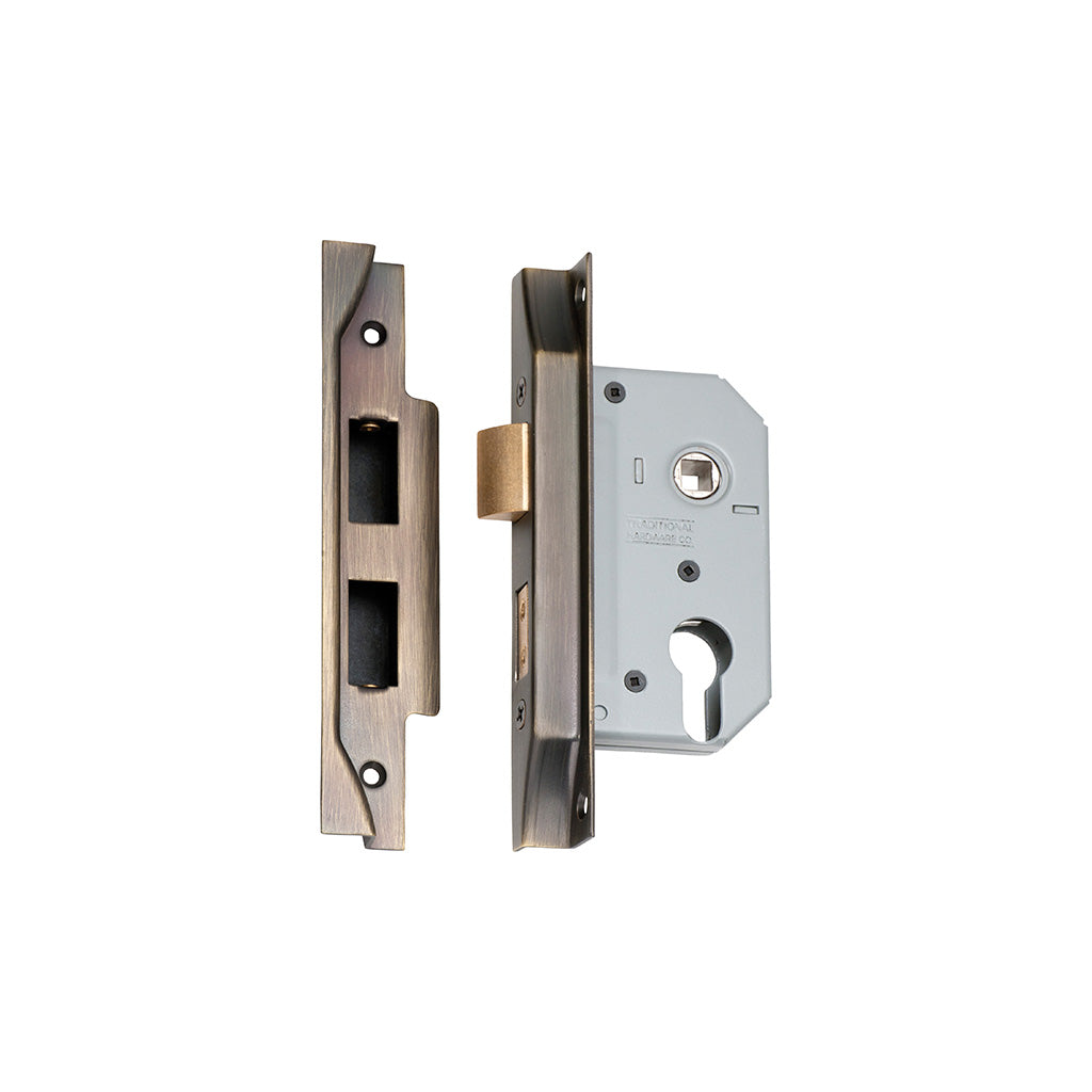 Rebated Euro Mortice Lock Antique Brass / 46mm