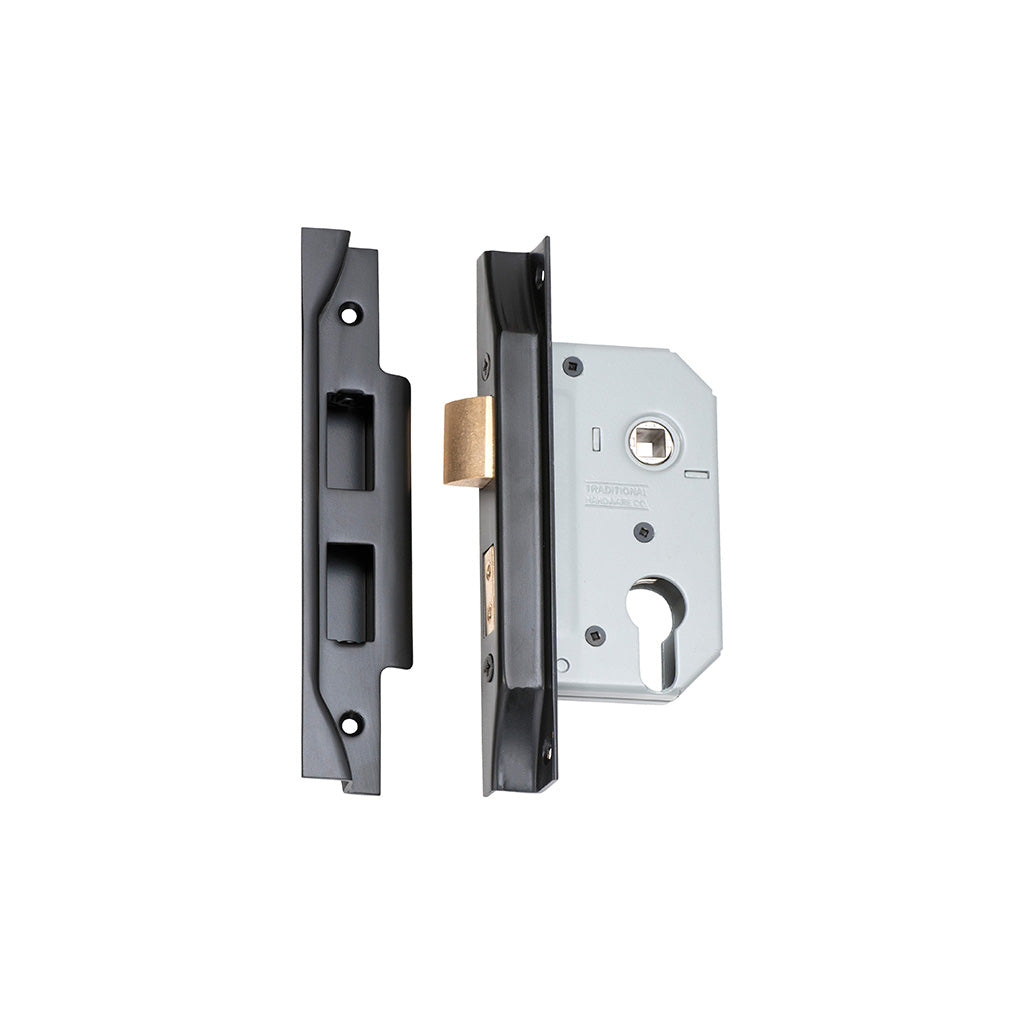 Rebated Euro Mortice Lock Matt Black / 46mm