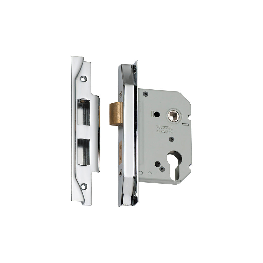 Rebated Euro Mortice Lock Chrome Plated / 57mm