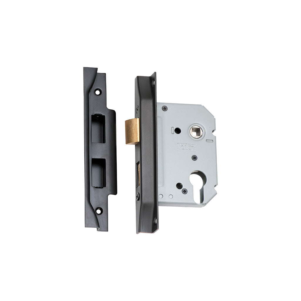 Rebated Euro Mortice Lock Matt Black / 57mm
