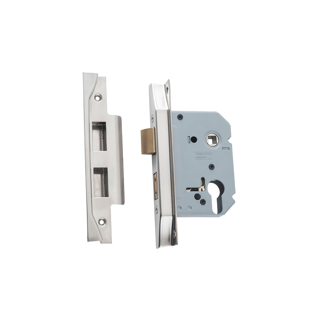 Rebated Euro Mortice Lock Satin Nickel / 57mm