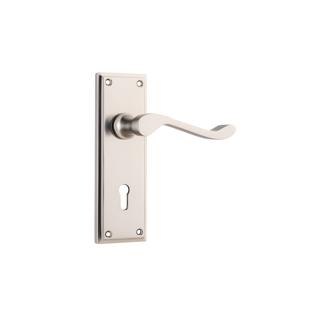 Camden Lever - Long Backplate Satin Nickel / Lock (Skeleton Key) / Lever Set Only