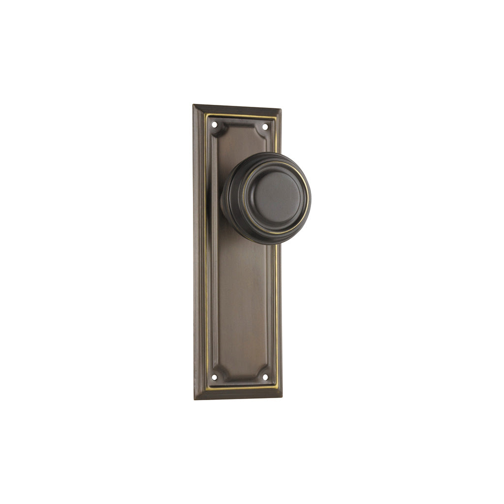 Edwardian Door Knob - Long Backplate Antique Brass / Passage / Lever Set Only