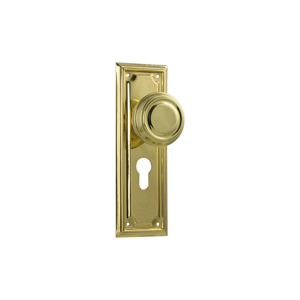 Edwardian Door Knob - Long Backplate Polished Brass / Entrance / Lever Set Only