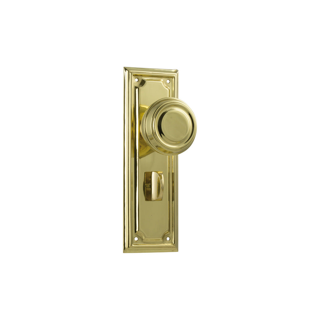 Edwardian Door Knob - Long Backplate Polished Brass / Privacy / Lever Set Only