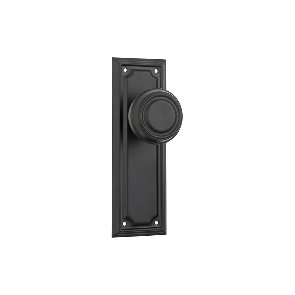 Edwardian Door Knob - Long Backplate Matt Black / Passage / Lever Set Only