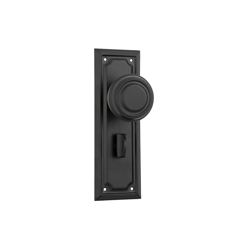 Edwardian Door Knob - Long Backplate Matt Black / Privacy / Lever Set Only