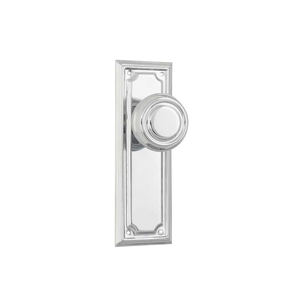 Edwardian Door Knob - Long Backplate Chrome Plated / Passage / Lever Set Only