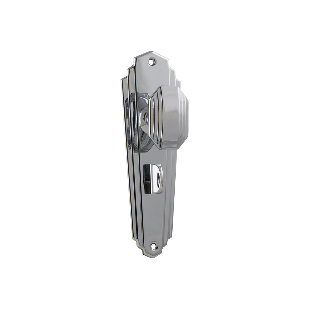 Elwood Art Deco Door Knob - Long Backplate Chrome Plated / Privacy / Lever Set Only
