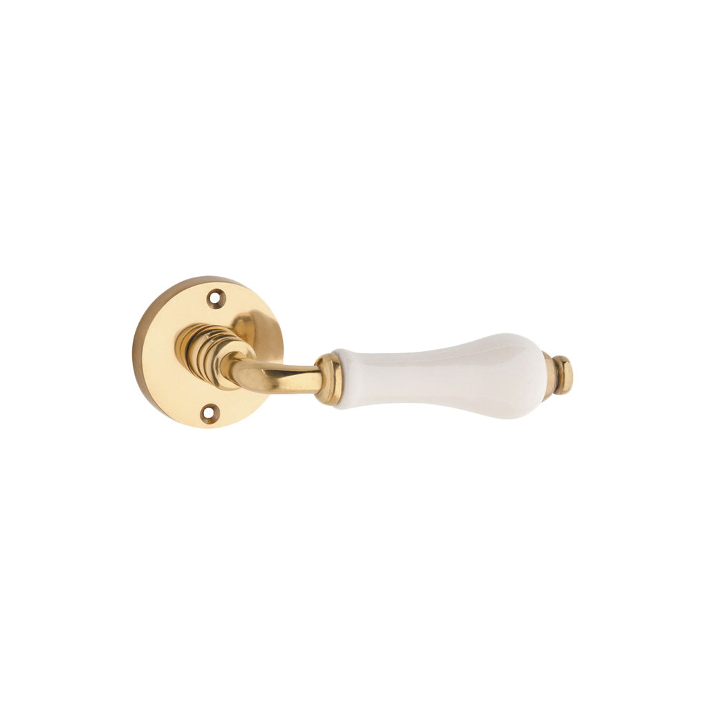 Exeter Lever - Round Rose Polished Brass / Passage / Lever Set Only