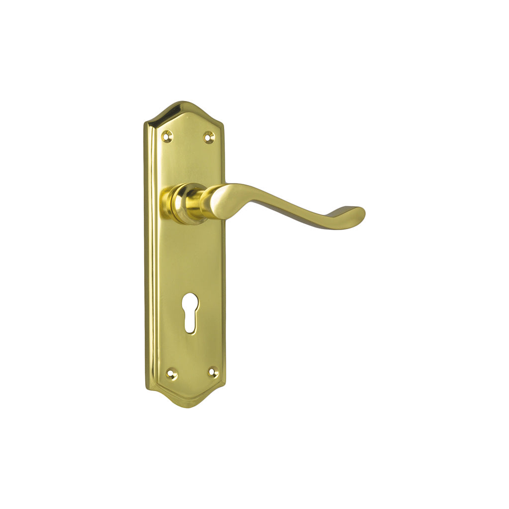 Henley Lever - Long Backplate Polished Brass / Lock (Skeleton Key) / Lever Set Only